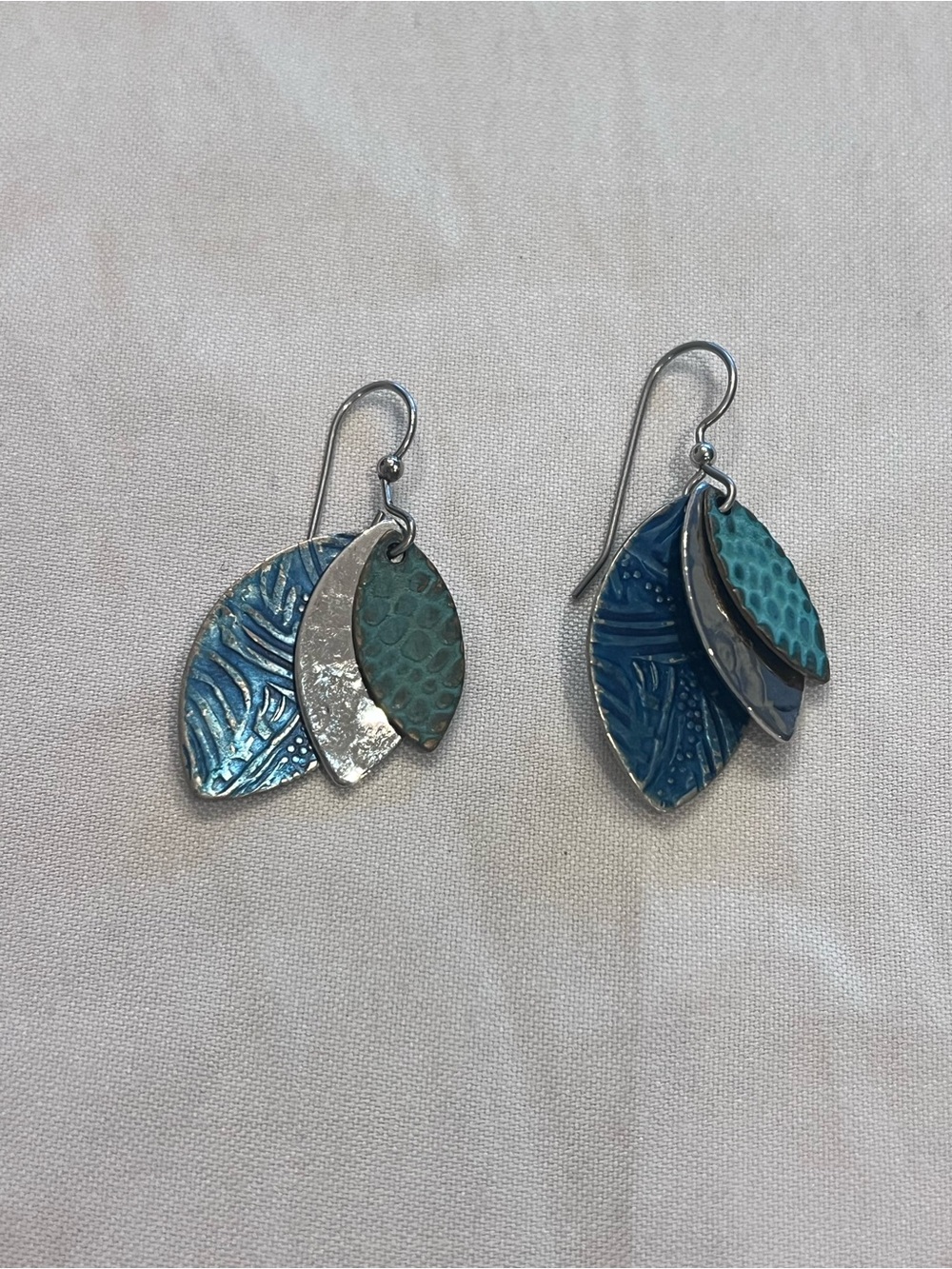 Layered Leaf Dangle Earrings in Blue and Teal